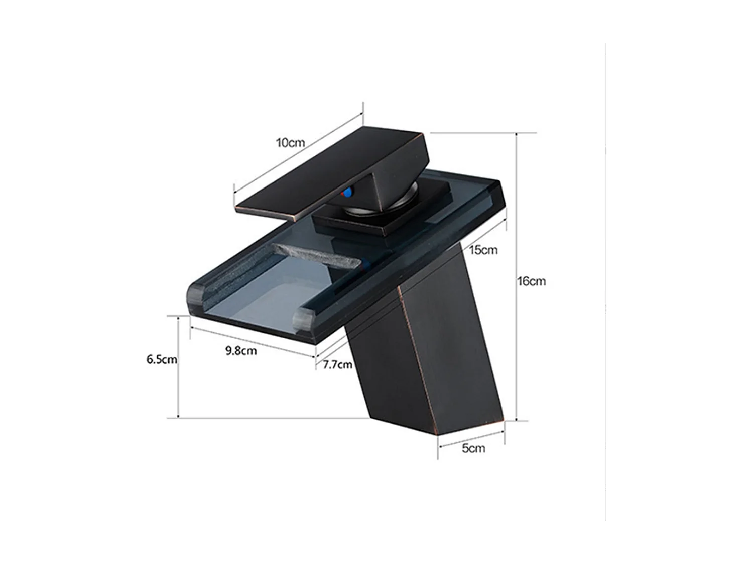 Robinet de salle de bain Mitigeur de lavabo cascade en vitrocéramique noire avec flexible, sans LED