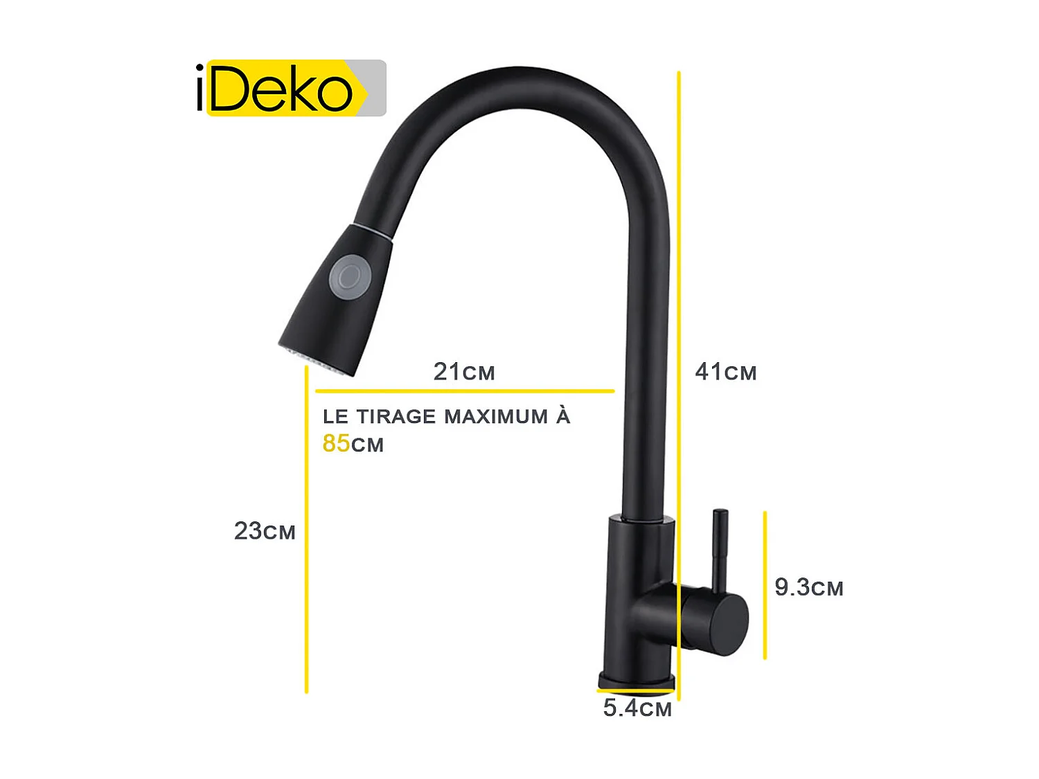 Robinet de cuisine multifonction noir moderne à 2 jets gamme standard