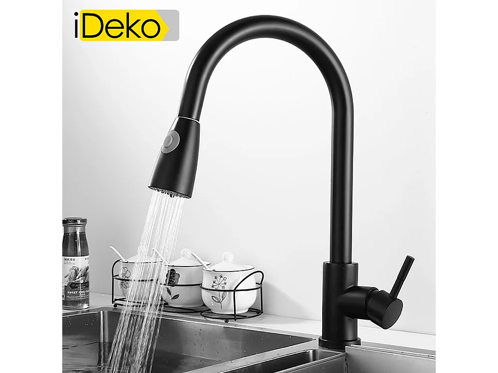 Robinet de cuisine multifonction noir moderne à 2 jets gamme standard