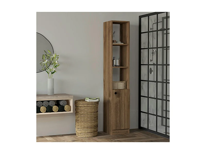 Colonne salle de bains effet noyer, 1 porte 3 niches MARFA