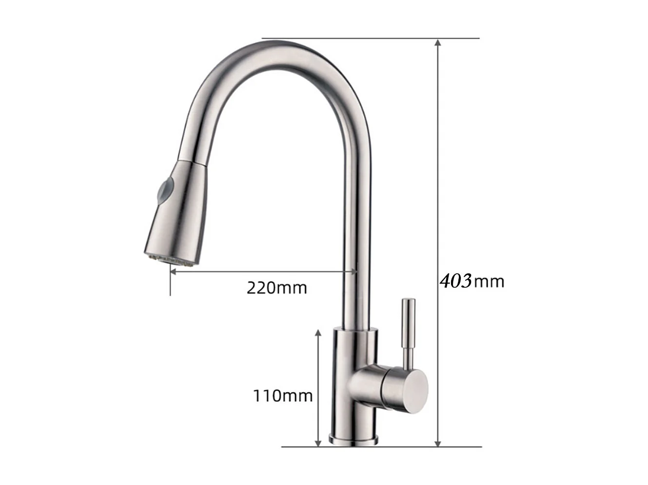 Robinet de cuisine Mitigeur d'évier monocommande rotation à 360 degrés avec douchette extractible laiton nickel brossé