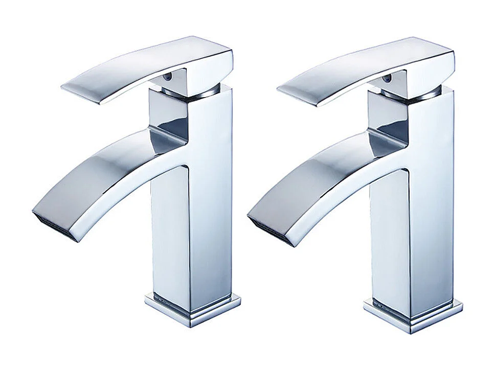 2x Robinet de lavabo poignée unique robinet de salle de bain cascade contemporain chromé