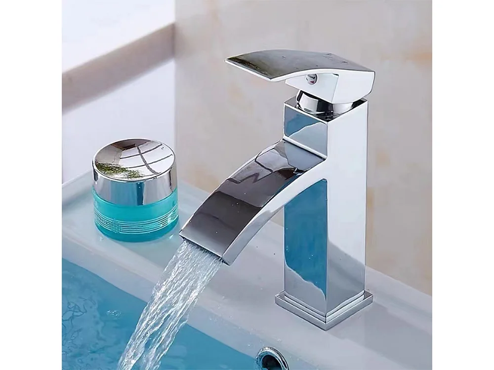 2x Robinet de lavabo poignée unique robinet de salle de bain cascade contemporain chromé