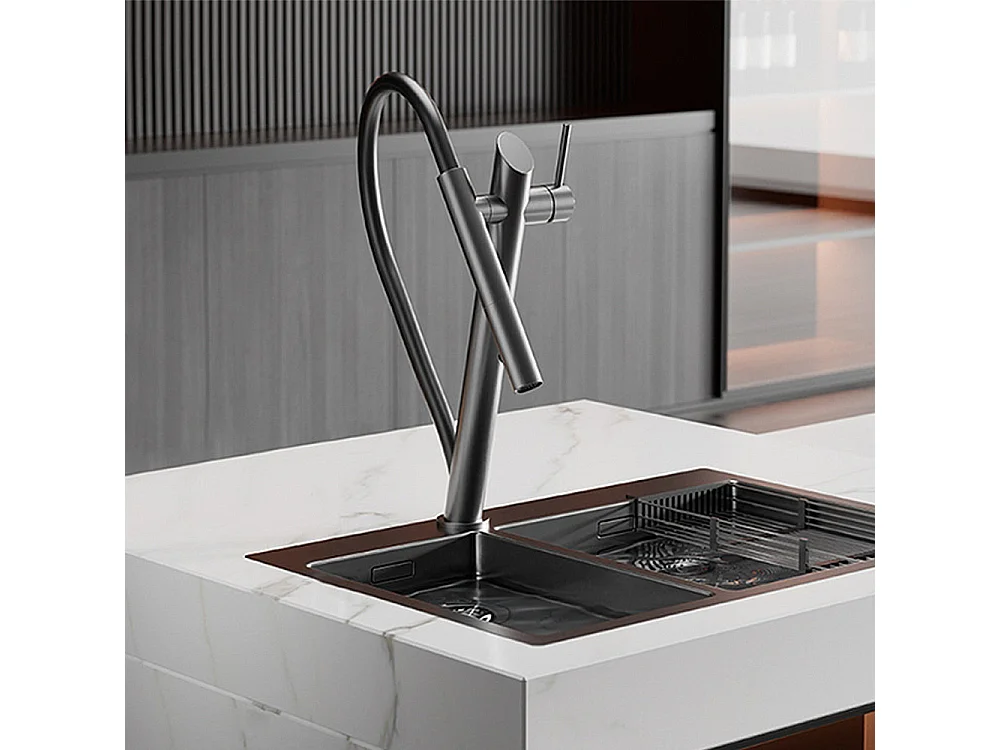 Robinet de cuisine de luxe en laiton Robinet d'évier de haut gamme Collection Style Moderne Avenir Gris noir