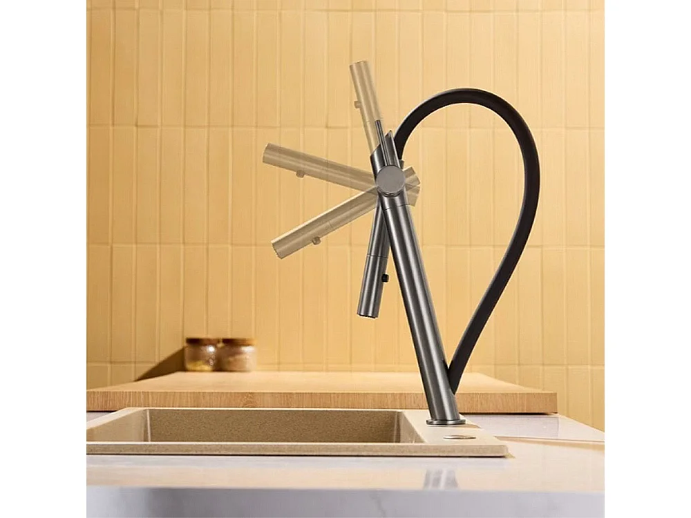 Robinet de cuisine de luxe en laiton Robinet d'évier de haut gamme Collection Style Moderne Avenir Gris noir
