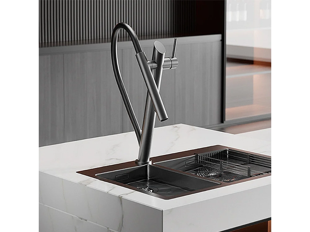 Robinet de cuisine de luxe en laiton Robinet d'évier de haut gamme Collection Style Moderne Avenir Gris noir
