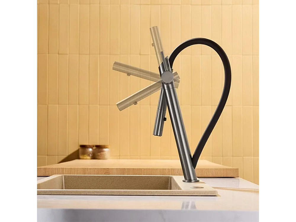 Robinet de cuisine de luxe en laiton Robinet d'évier de haut gamme Collection Style Moderne Avenir Gris noir