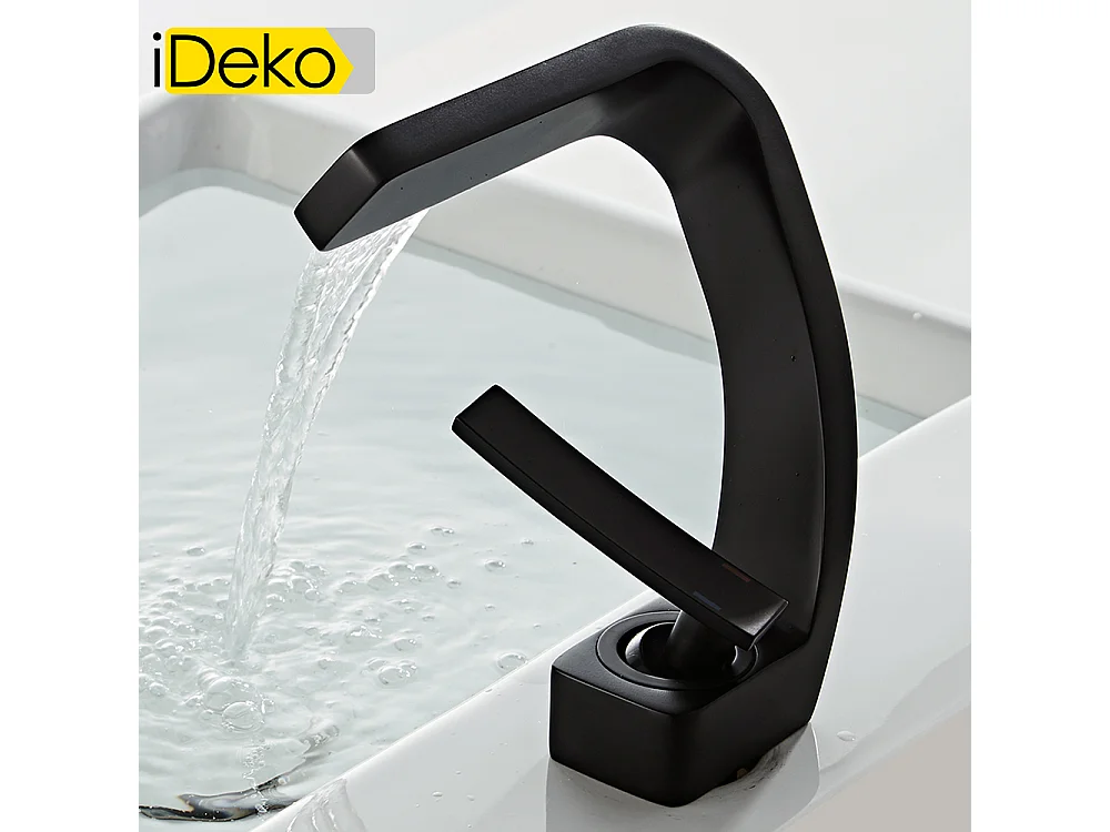 Robinet de salle de bain monocommande, cascade peinte en noir, moderne, monocommande, norme européenne