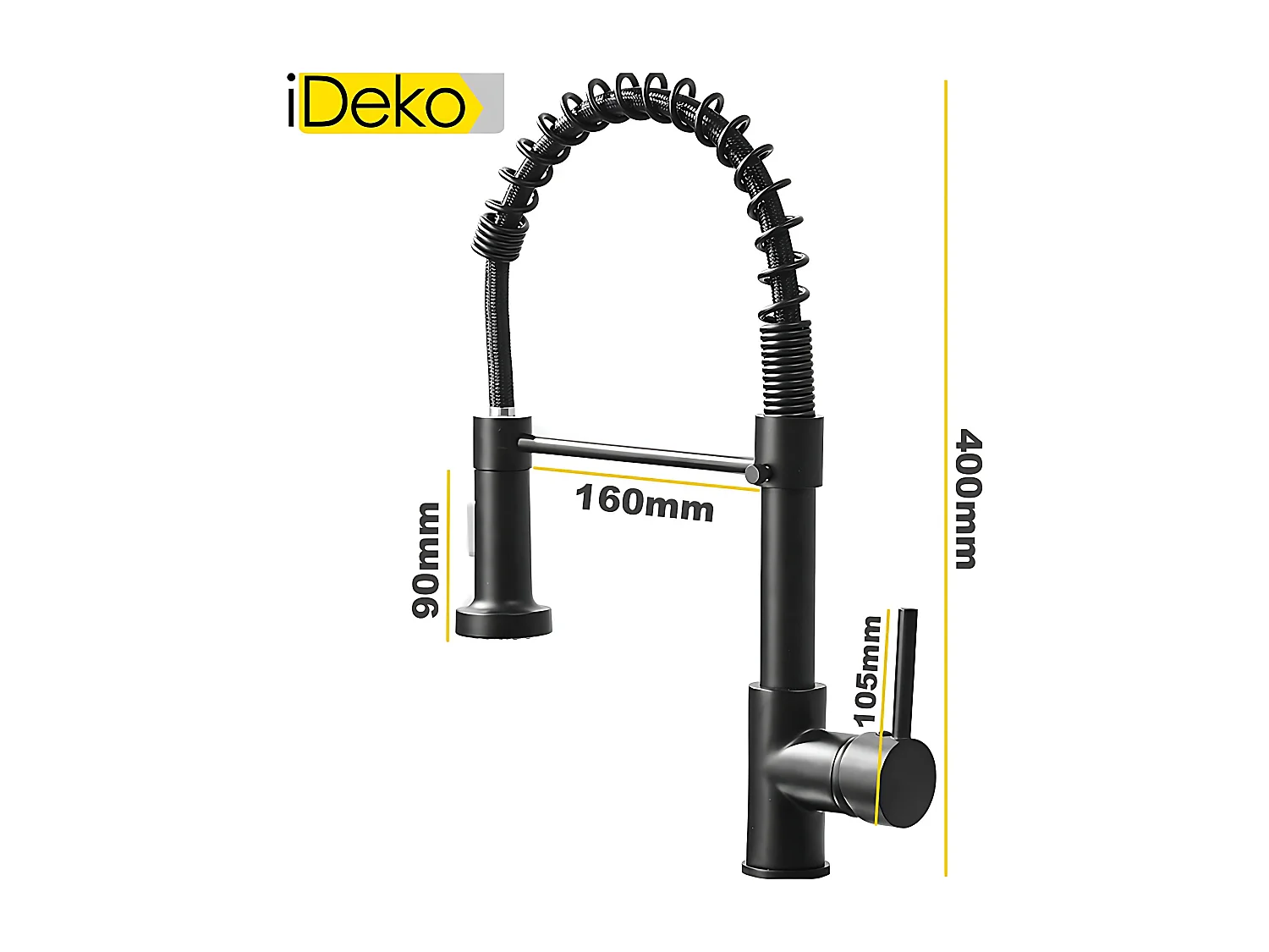 Robinet de cuisine multifonction Pro à 2 jets rotation à 360 degrés noir moderne