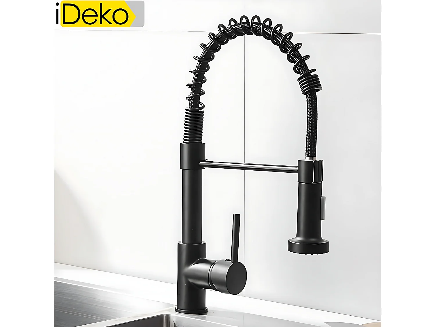 Robinet de cuisine multifonction Pro à 2 jets rotation à 360 degrés noir moderne