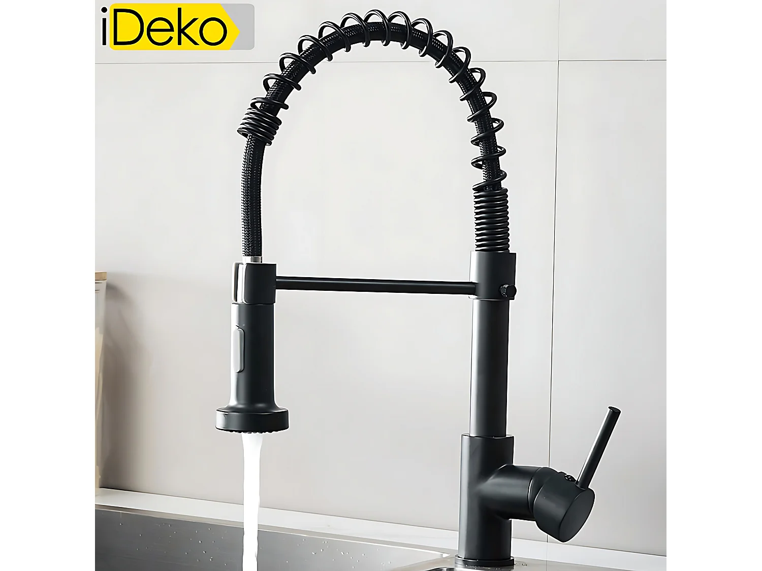 Robinet de cuisine multifonction Pro à 2 jets rotation à 360 degrés noir moderne