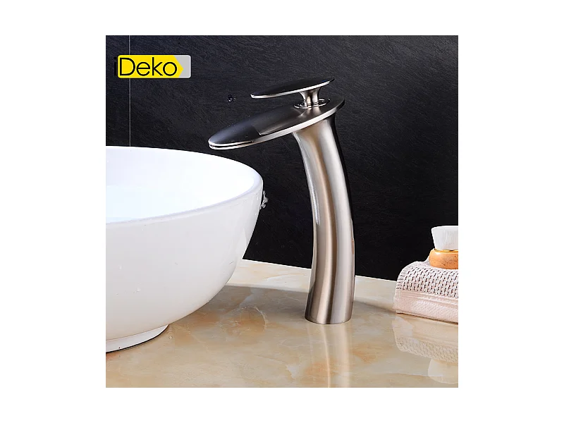 Robinet de salle de bain cascade à grand arc, mitigeur d'eau chaude et froide réglable, installation verticale, laiton et céramique