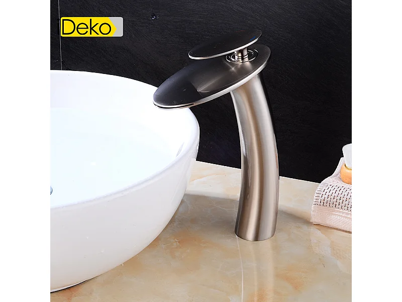 Robinet de salle de bain cascade à grand arc, mitigeur d'eau chaude et froide réglable, installation verticale, laiton et céramique