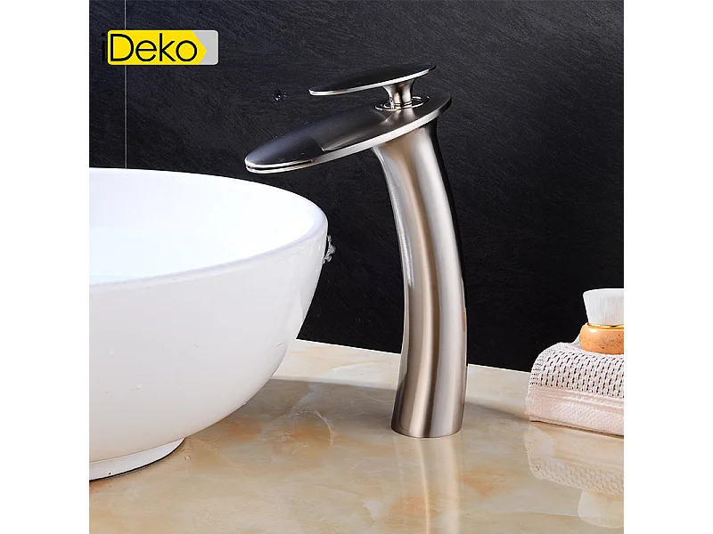 Robinet de salle de bain cascade à grand arc, mitigeur d'eau chaude et froide réglable, installation verticale, laiton et céramique