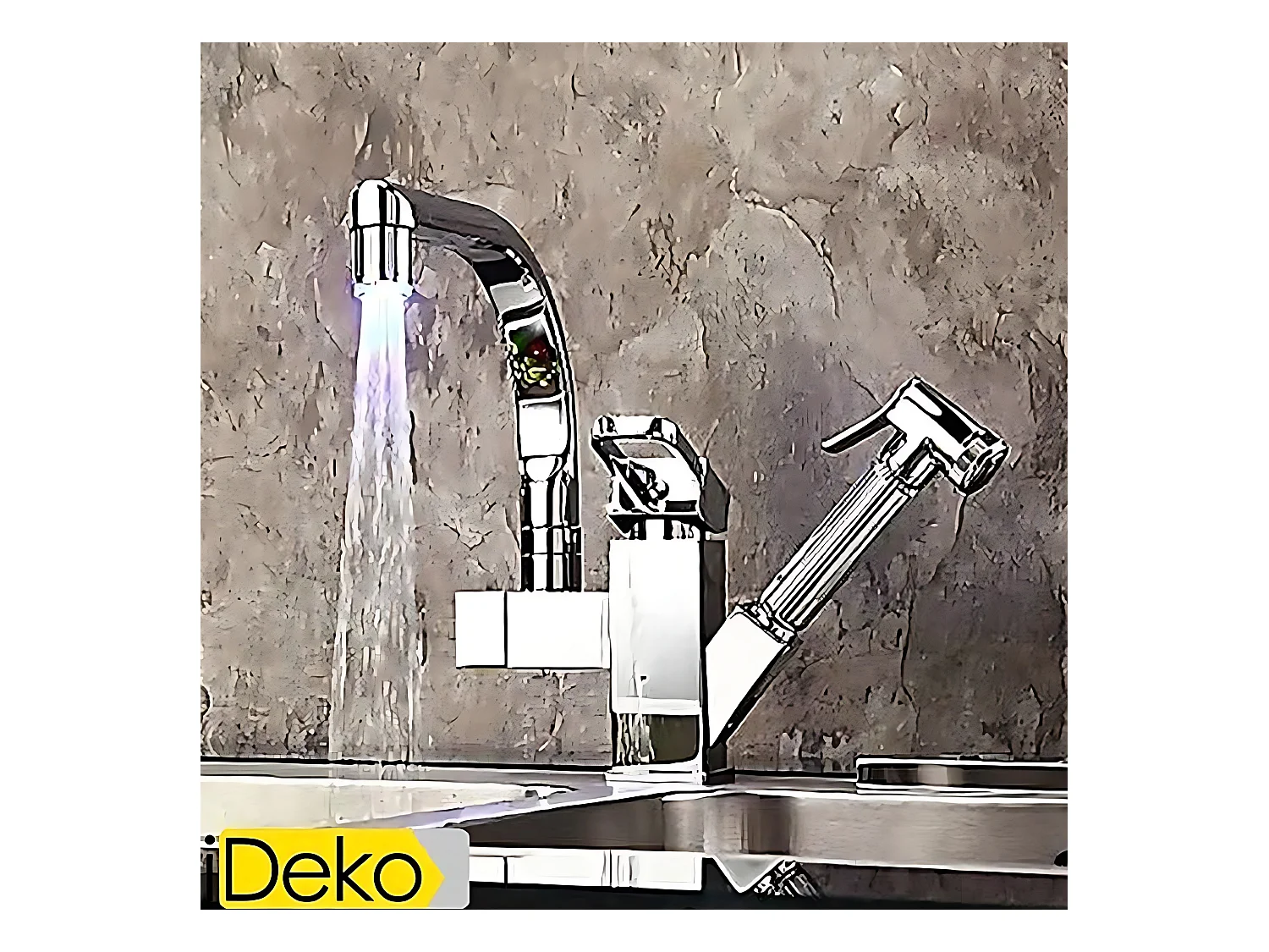 Robinet de cuisine contemporain iDeko® à LED laiton chromé douchette extractible