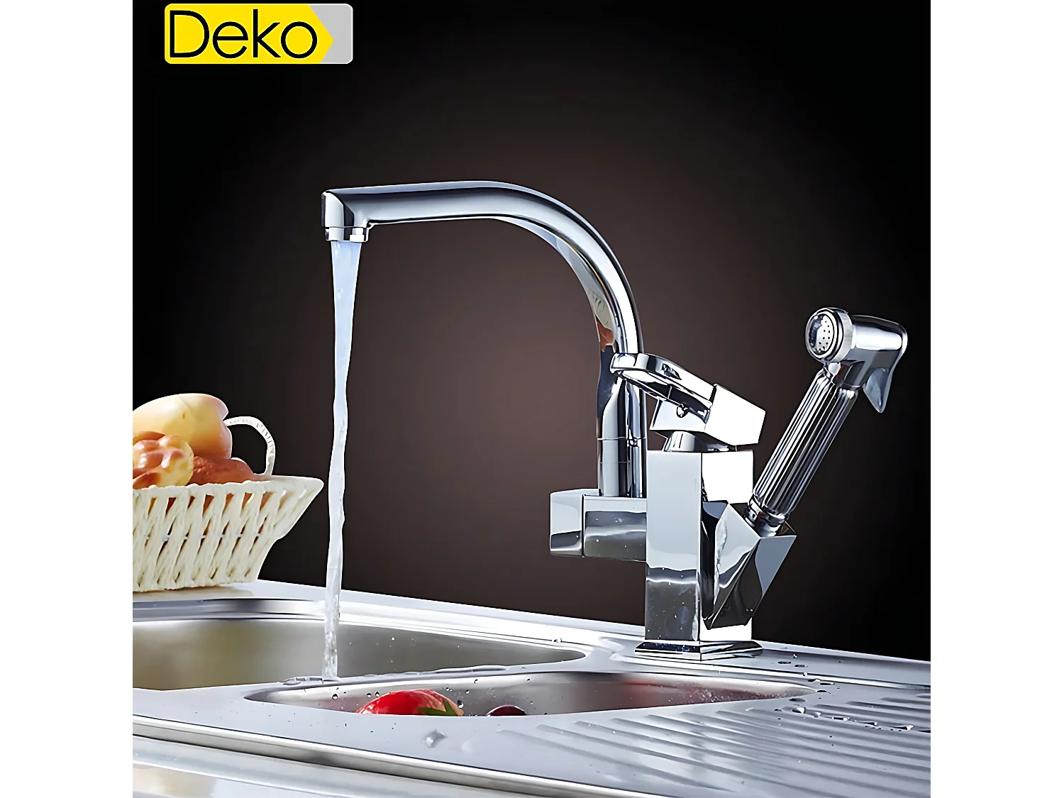 Robinet de cuisine contemporain iDeko® à LED laiton chromé douchette extractible