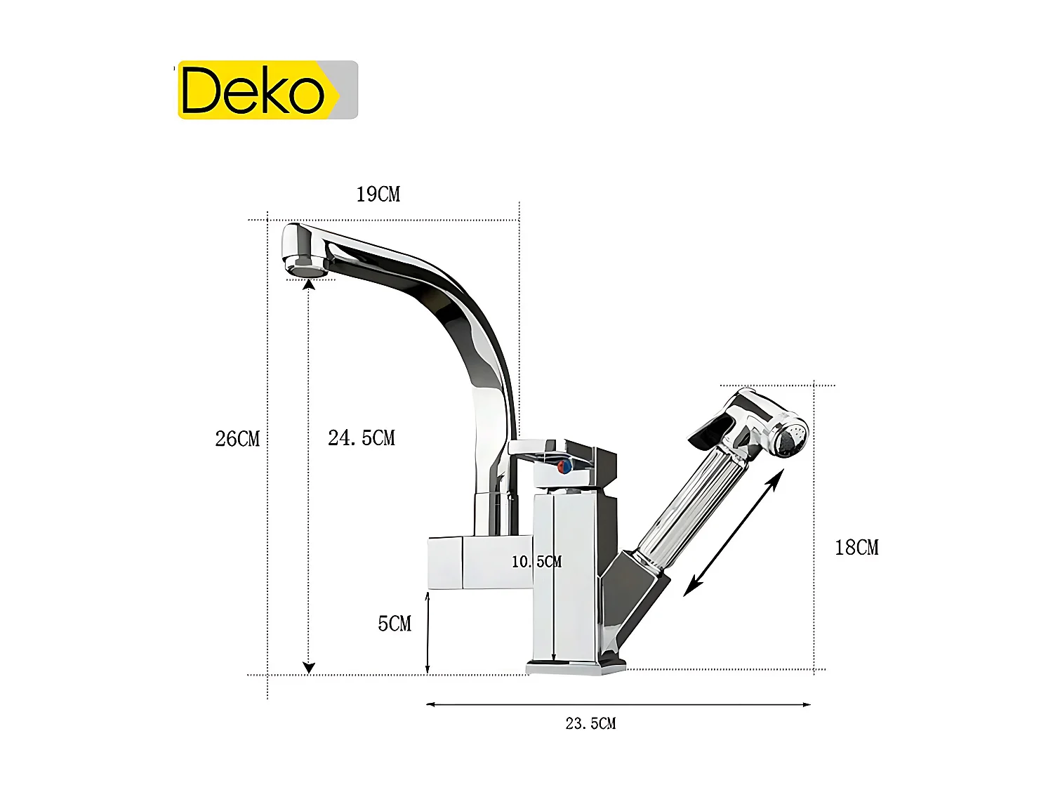 Robinet de cuisine contemporain iDeko® à LED laiton chromé douchette extractible