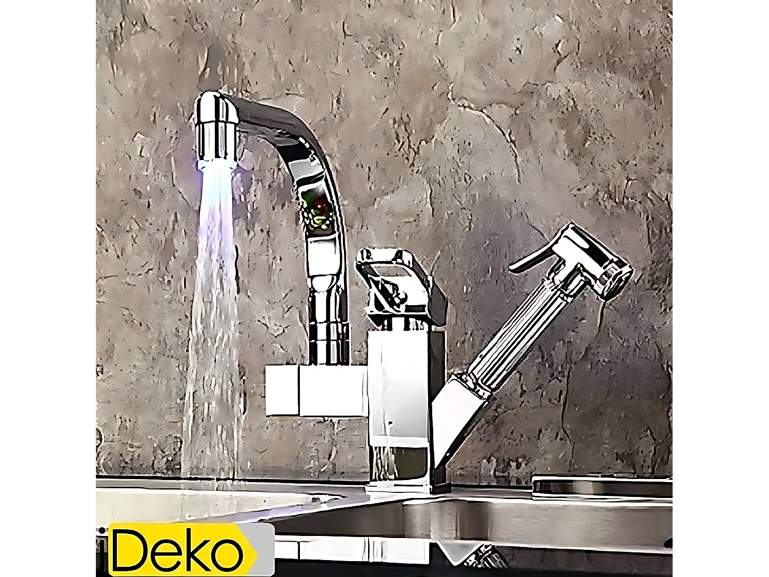 Robinet de cuisine contemporain iDeko® à LED laiton chromé douchette extractible