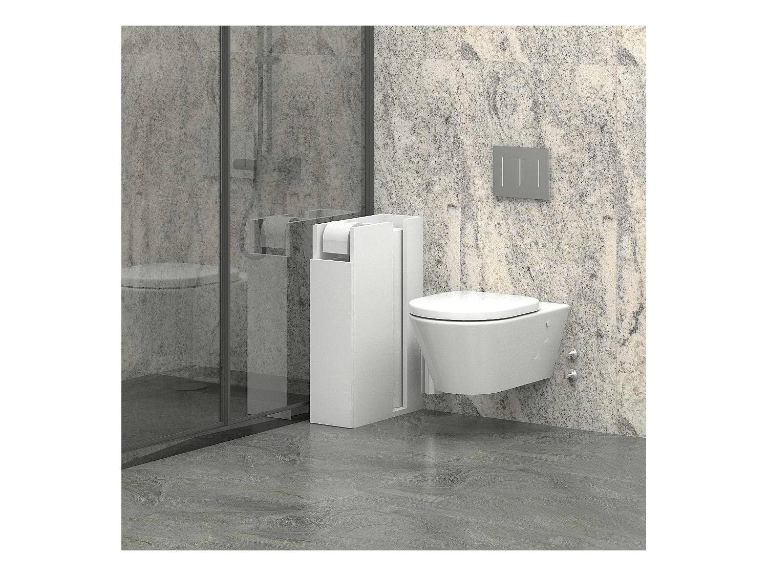 Colonne WC blanche porte, niche et dérouleur papier MARFA