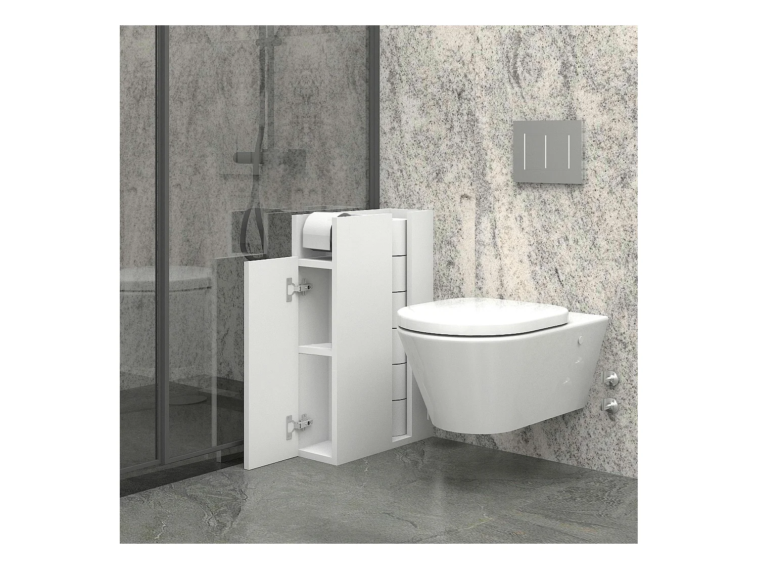 Colonne WC blanche porte, niche et dérouleur papier MARFA