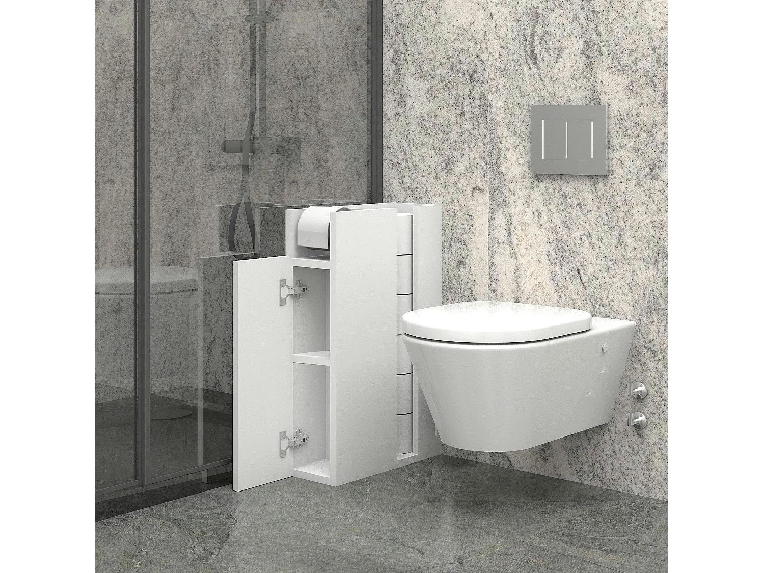 Colonne WC blanche porte, niche et dérouleur papier MARFA