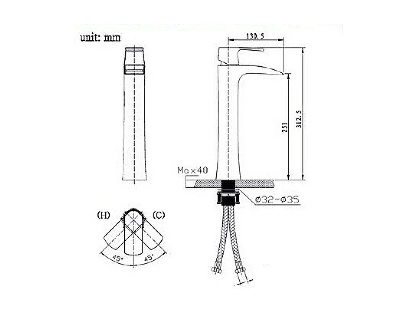 Robinet de salle de bain Mitigeur de lavabo haut en bronze huilé, robinet cascade noir