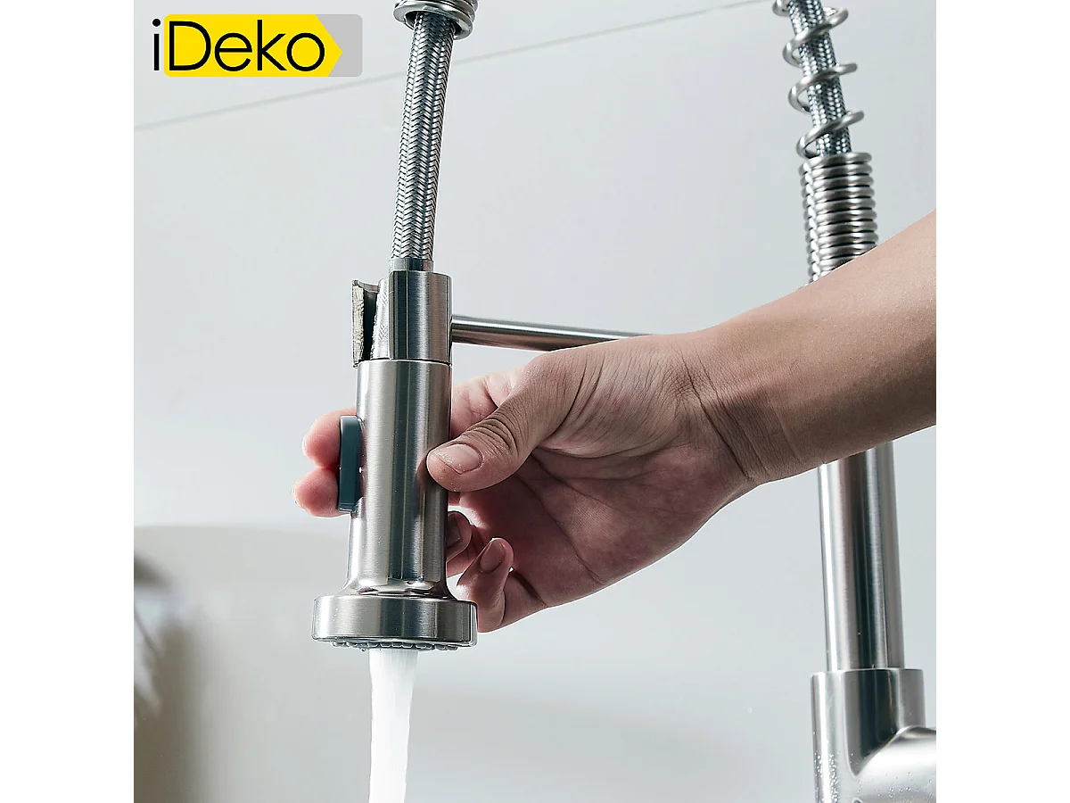 Robinet de cuisine multifonction Pro à 2 jets rotation à 360 degrés nickel moderne