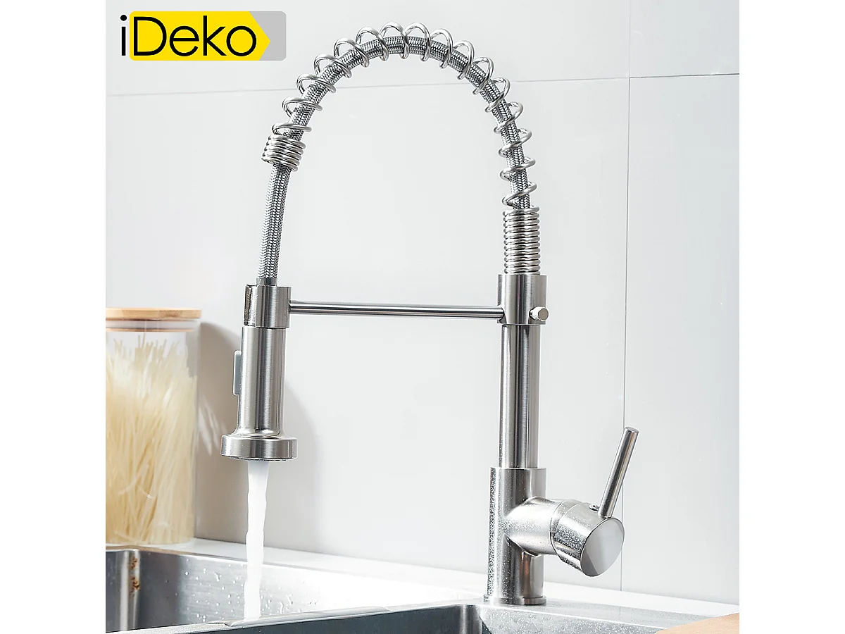 Robinet de cuisine multifonction Pro à 2 jets rotation à 360 degrés nickel moderne