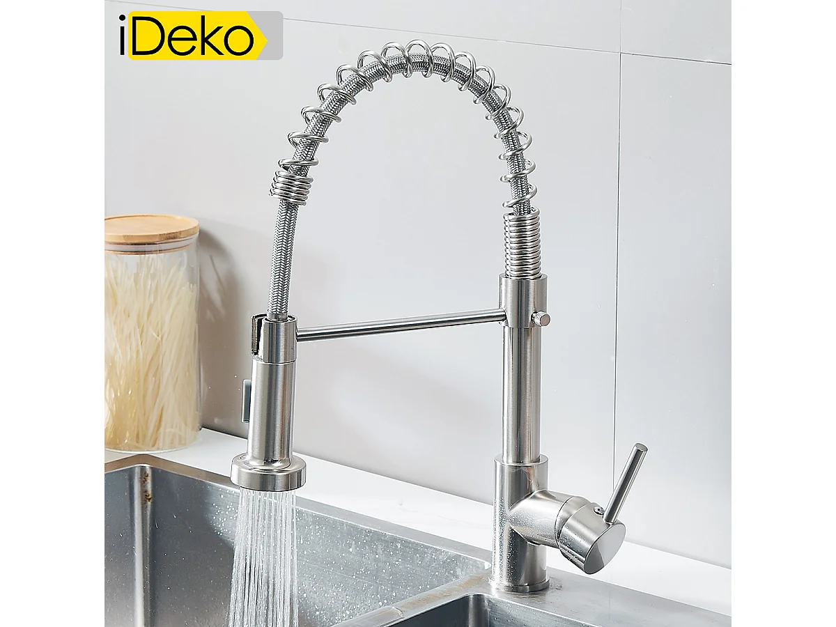 Robinet de cuisine multifonction Pro à 2 jets rotation à 360 degrés nickel moderne