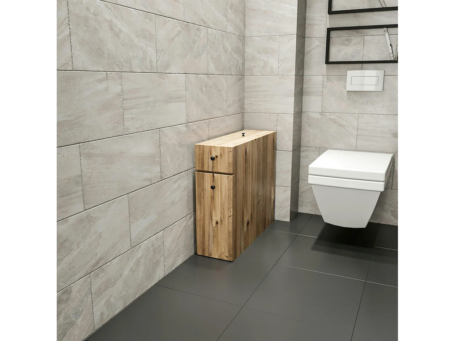 Meuble WC effet bois clair, 2 tiroirs 1 porte MARFA