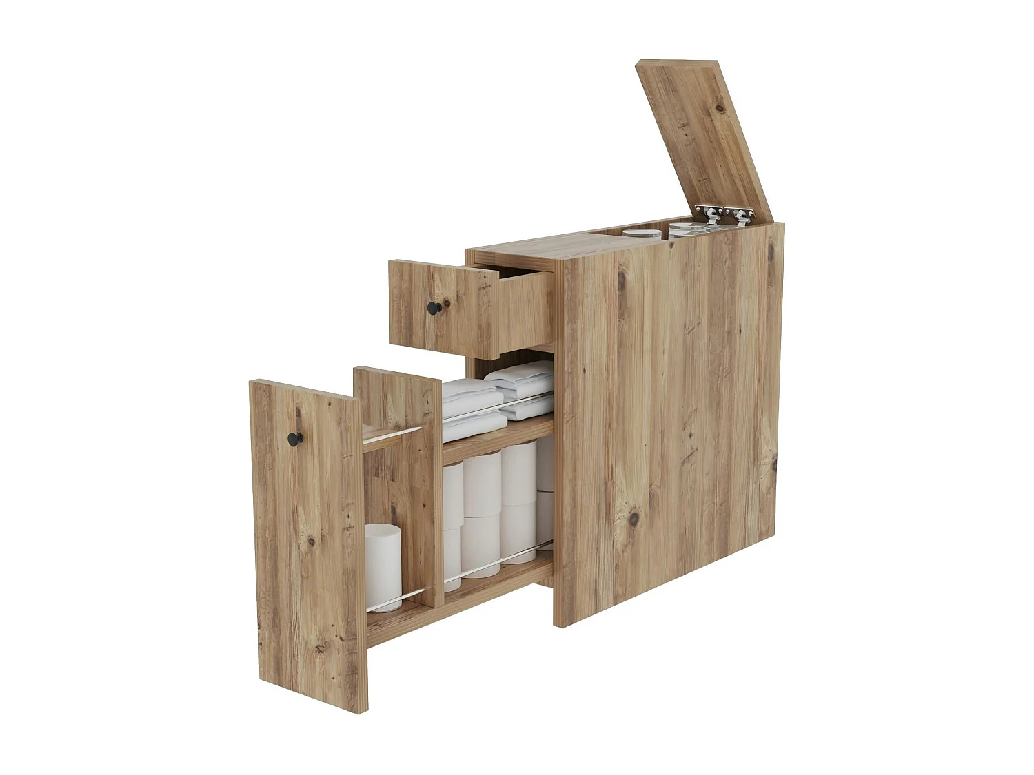 Meuble WC effet bois clair, 2 tiroirs 1 porte MARFA