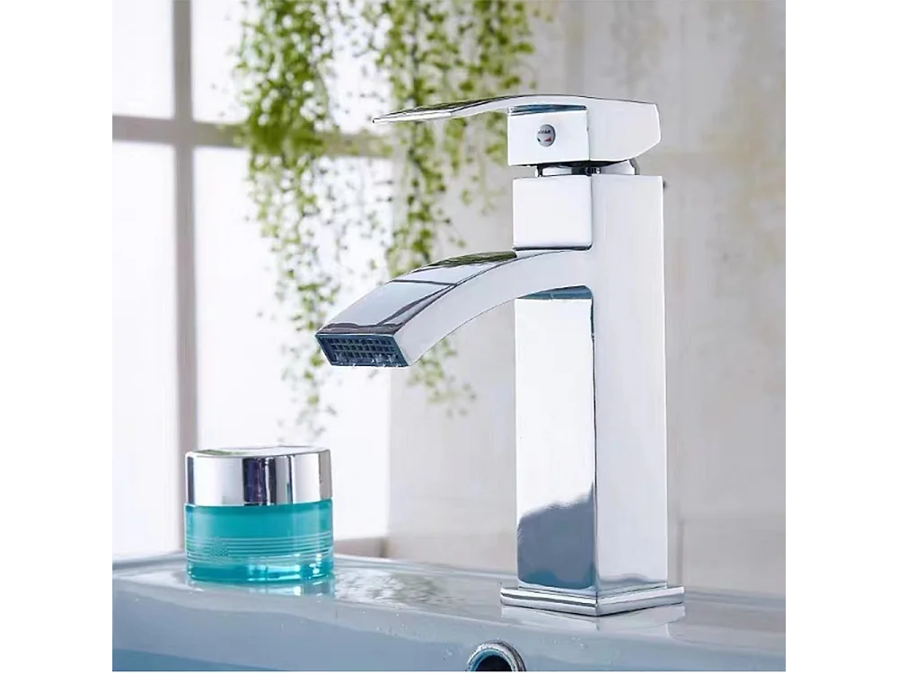 Robinet salle de bain  Robinet de lavabo monocommande cascade contemporain chromé