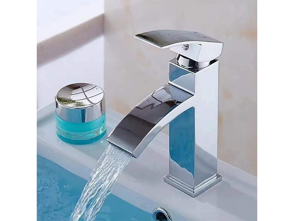 Robinet salle de bain  Robinet de lavabo monocommande cascade contemporain chromé