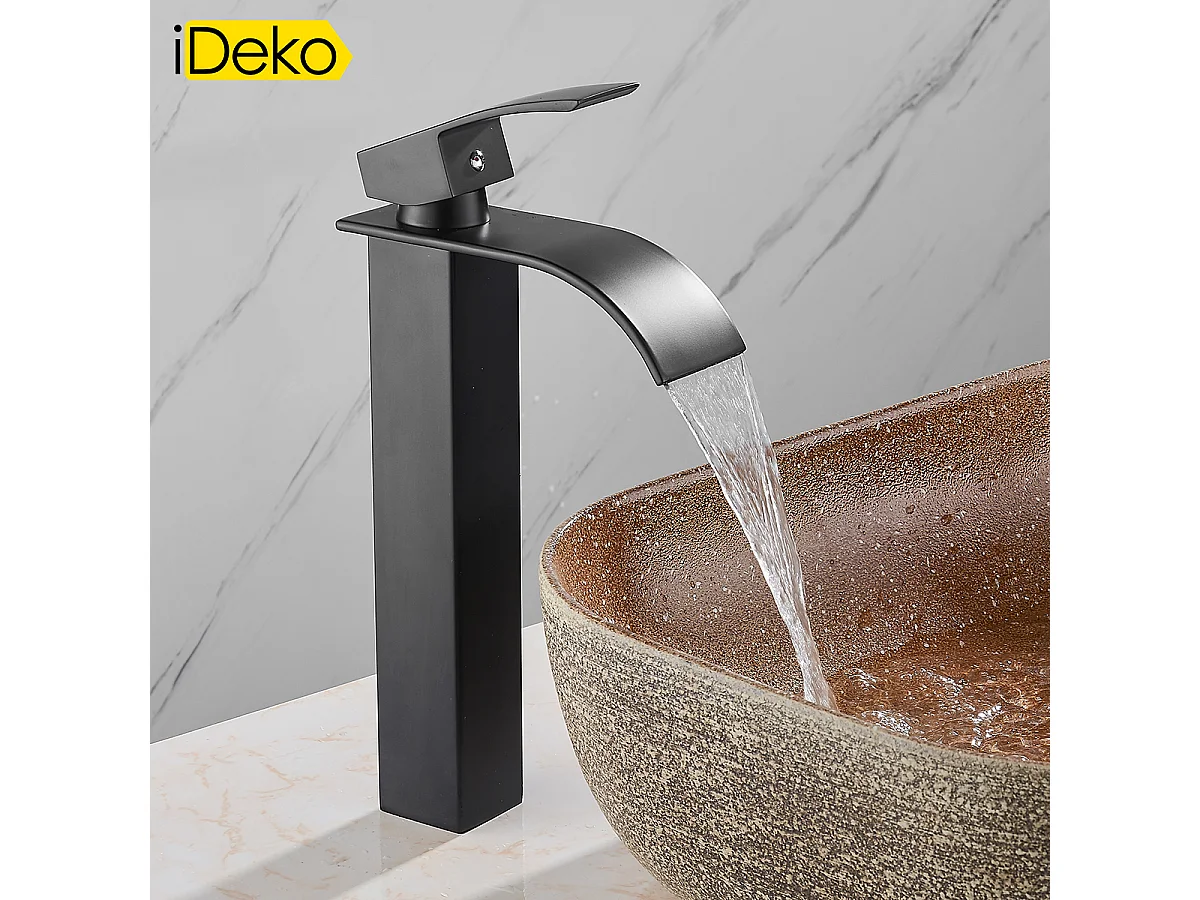 Robinet salle de bain Robinet de lavabo haut noir cascade vasque