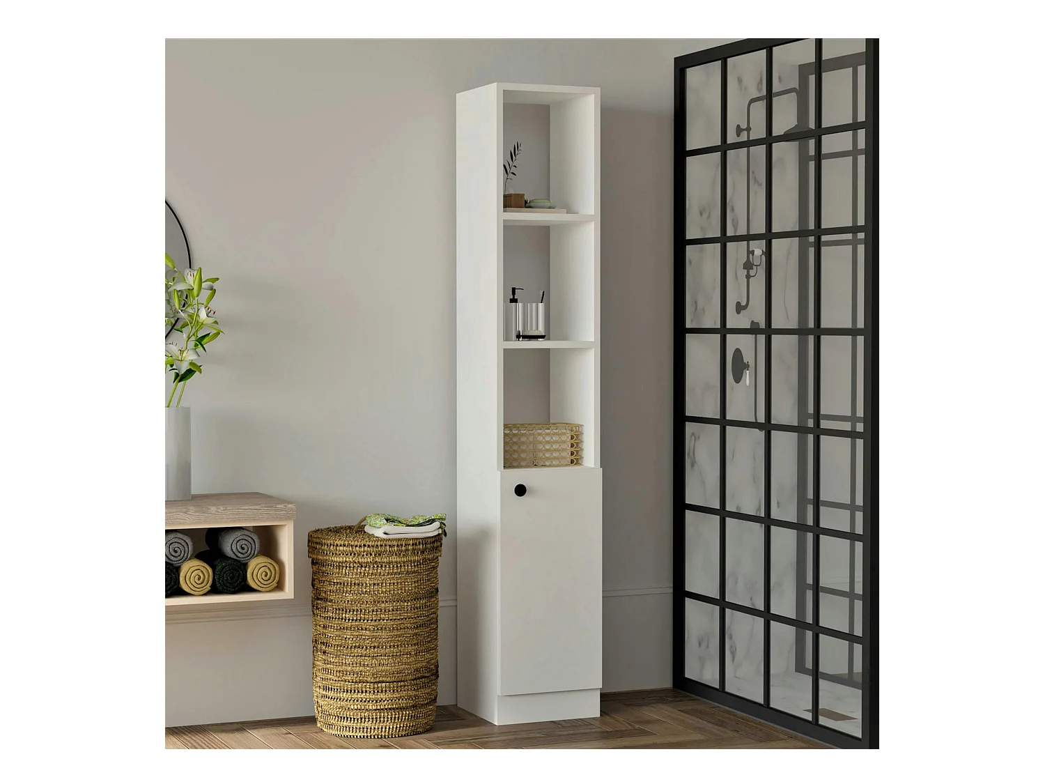 Colonne salle de bains blanche, 1 porte 3 niches MARFA