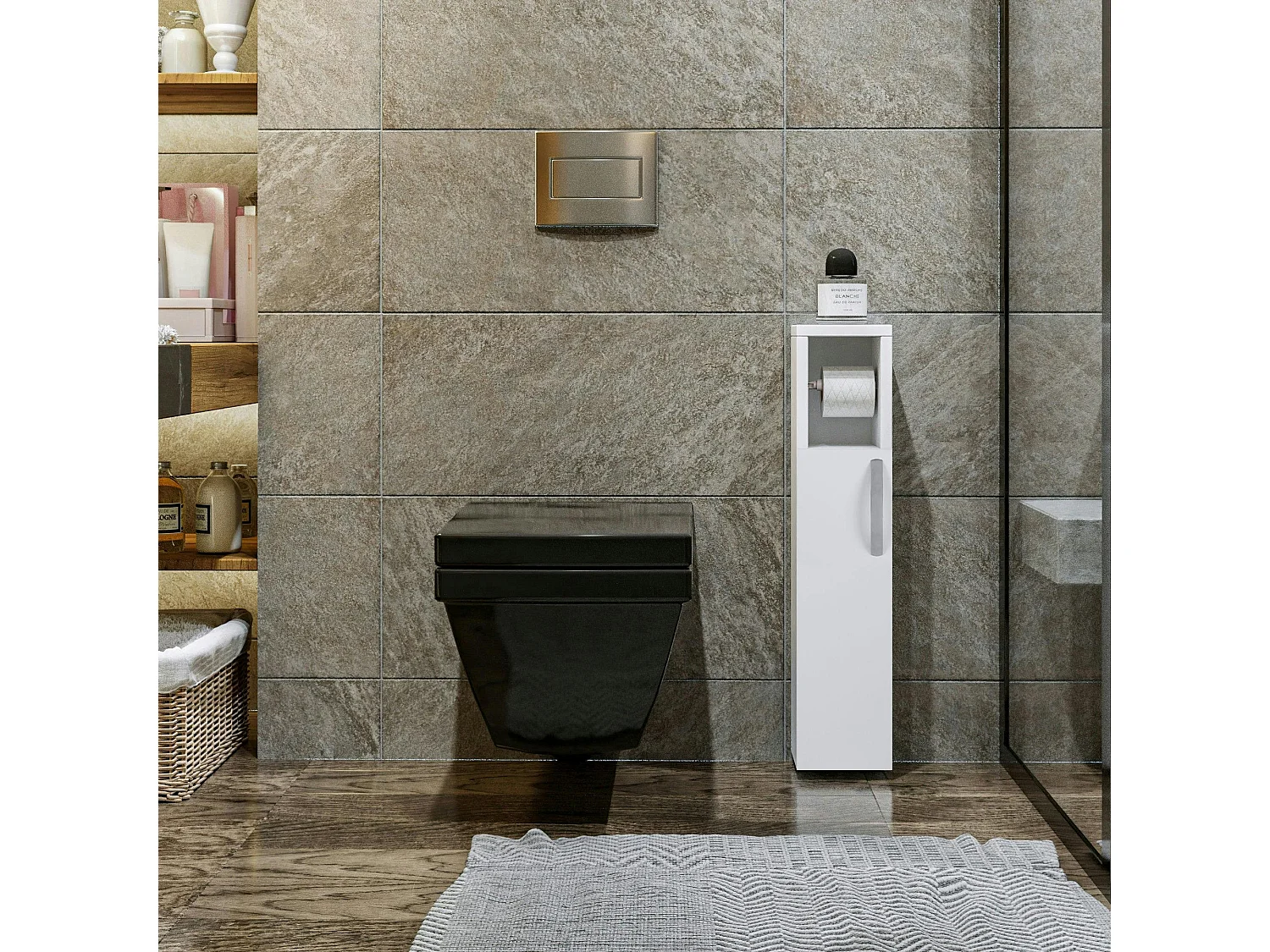 Colonne WC blanche 1 porte et dérouleur papier MARFA