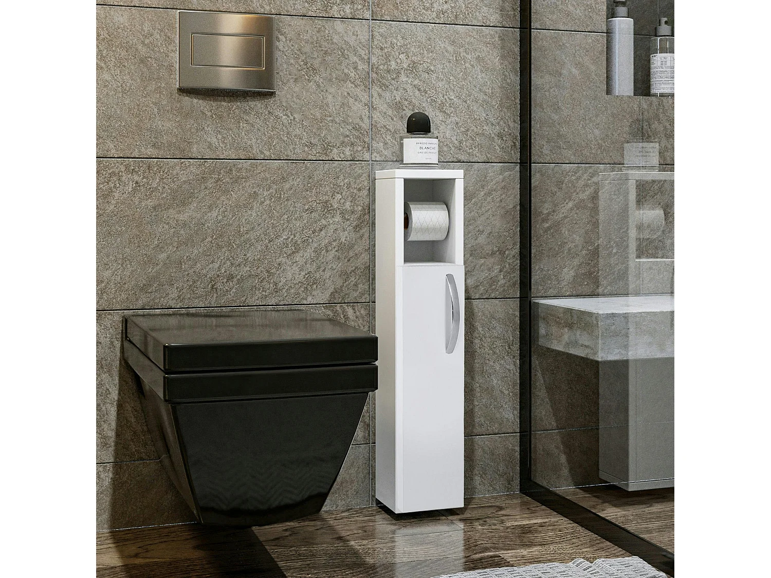 Colonne WC blanche 1 porte et dérouleur papier MARFA