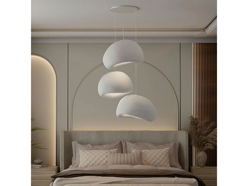 Suspension salon design blanche 3 abat-jour 80 cm NOXIS