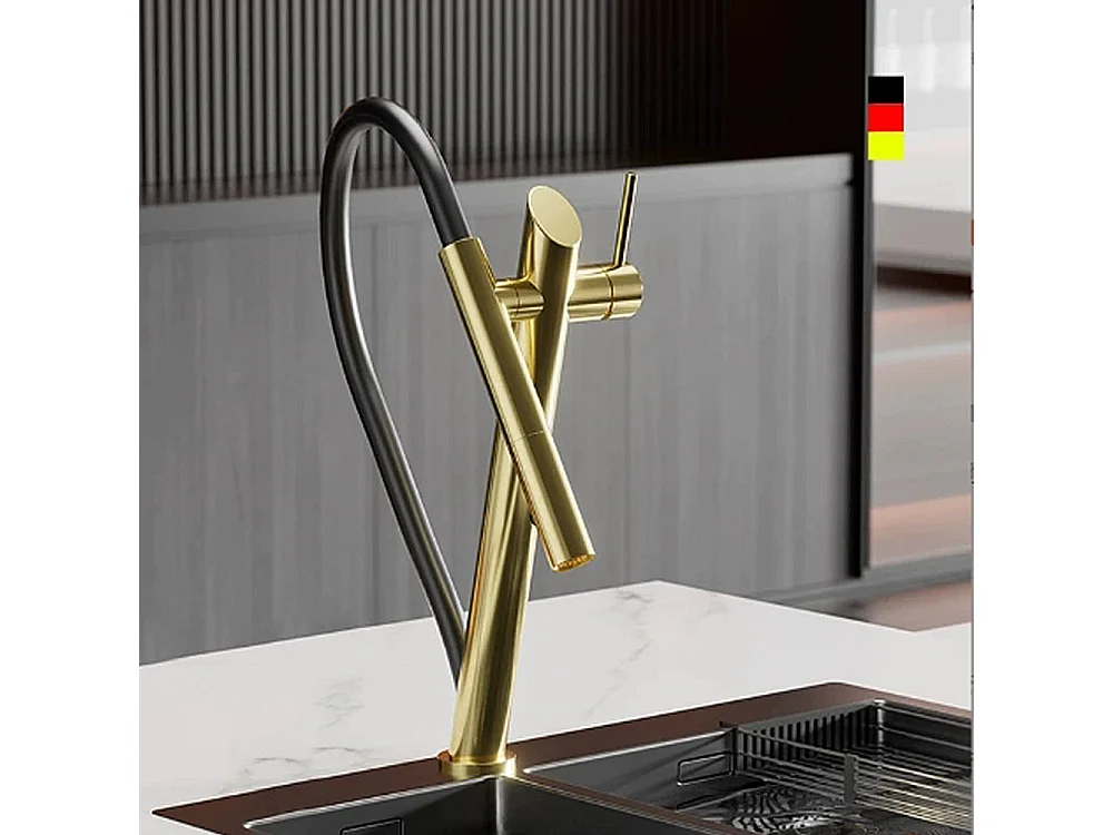 Robinet de cuisine de luxe en laiton Robinet d'évier de haut gamme Collection Style Moderne Avenir Doré