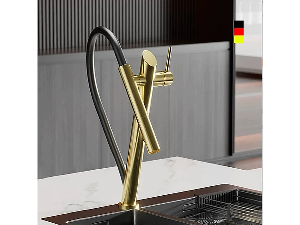 Robinet de cuisine de luxe en laiton Robinet d'évier de haut gamme Collection Style Moderne Avenir Doré