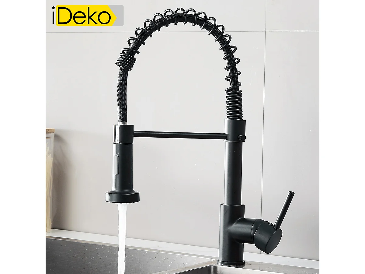 Robinet de cuisine multifonction Pro à 2 jets rotation à 360 degrés noir moderne