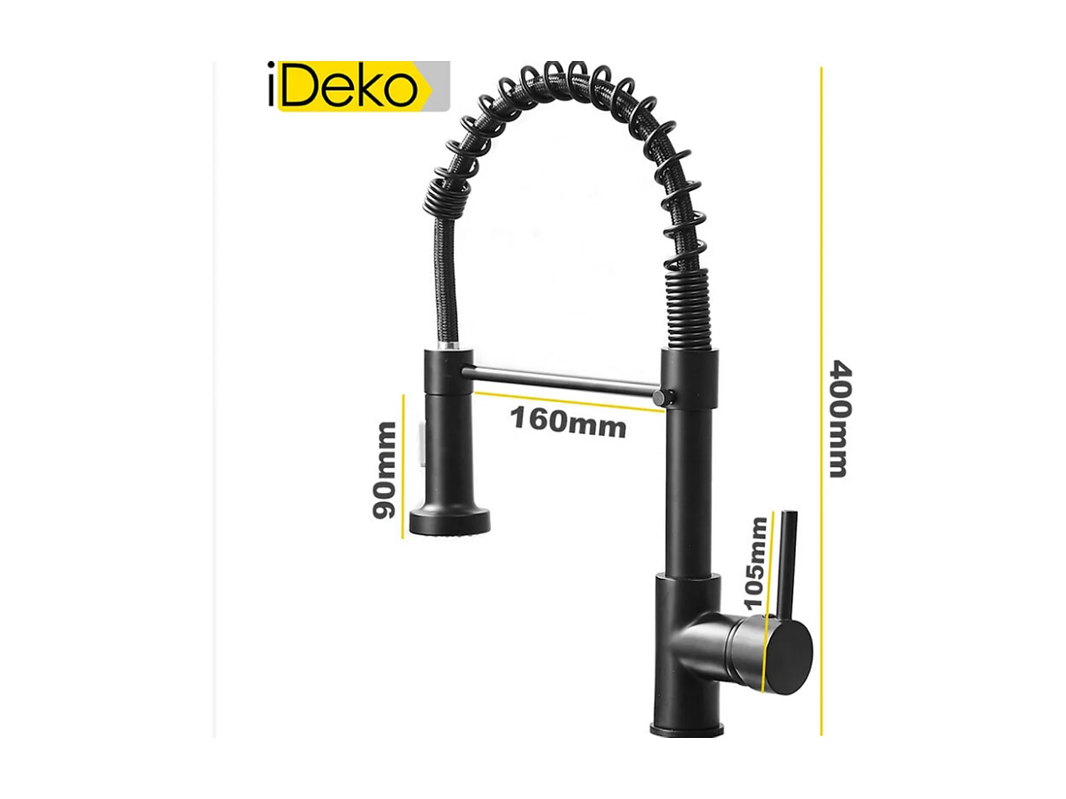 Robinet de cuisine multifonction Pro à 2 jets rotation à 360 degrés noir moderne
