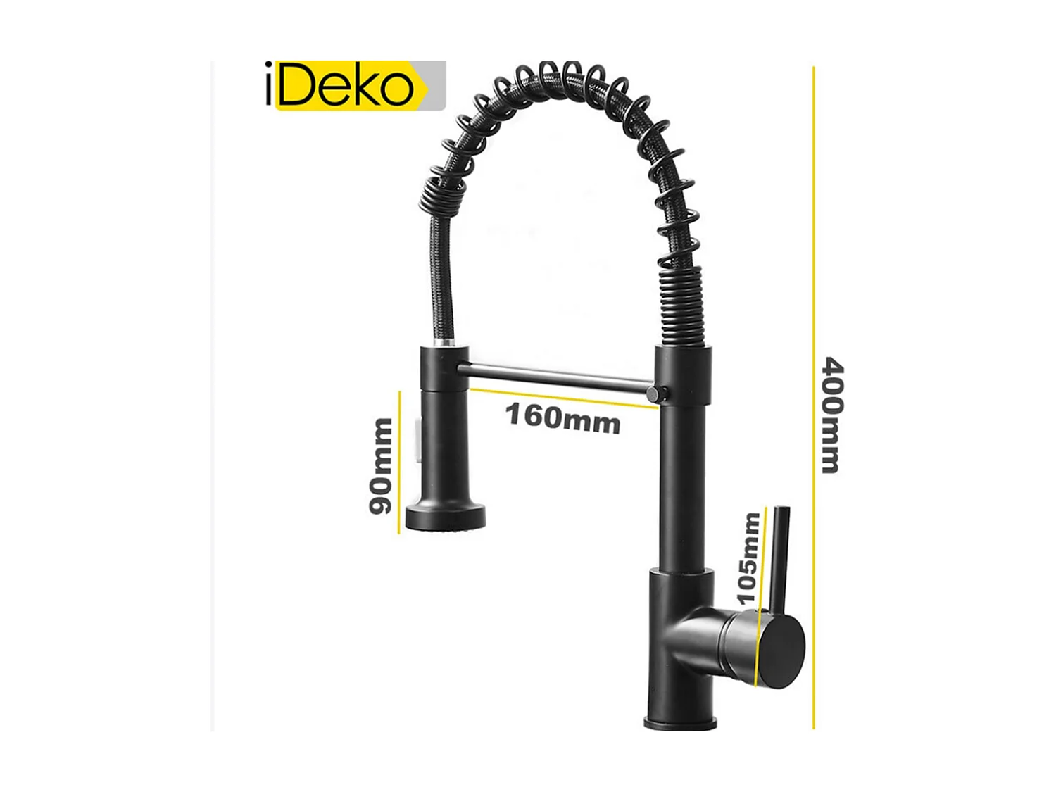 Robinet de cuisine multifonction Pro à 2 jets rotation à 360 degrés noir moderne