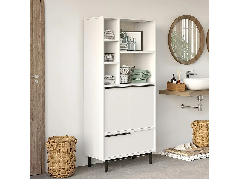 Colonne salle de bains blanche 3 portes 5 niches JENA