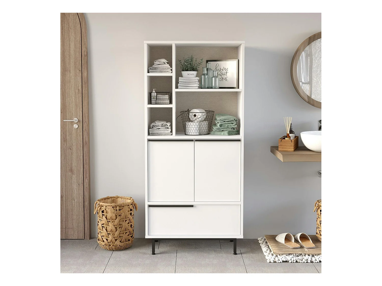 Colonne salle de bains blanche 3 portes 5 niches JENA