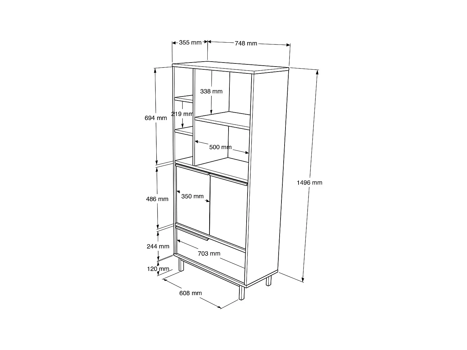 Colonne salle de bains blanche 3 portes 5 niches JENA