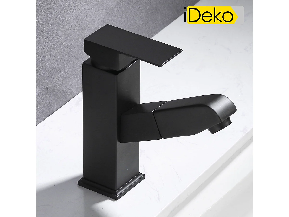 Robinet salle de bain de lavabo avec douchette extractible, norme familiale, noir