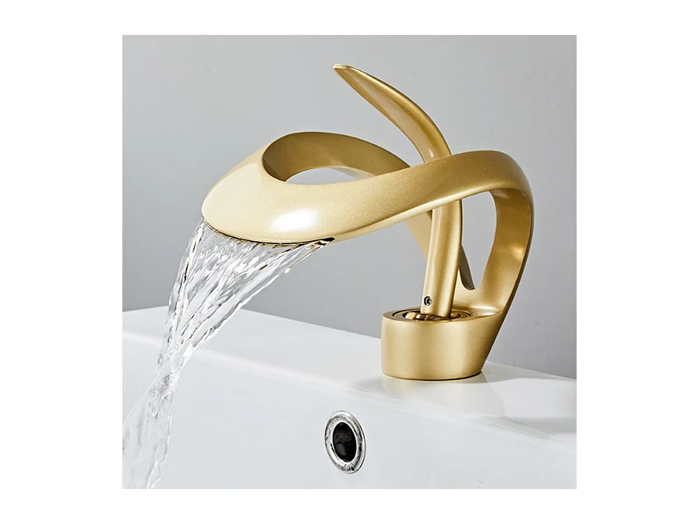 Robinet de salle de bain cascade moderne haut de gamme avec mitigeur de lavabo, robinet de lavabo doré