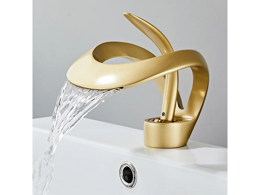 Robinet de salle de bain cascade moderne haut de gamme avec mitigeur de lavabo, robinet de lavabo doré