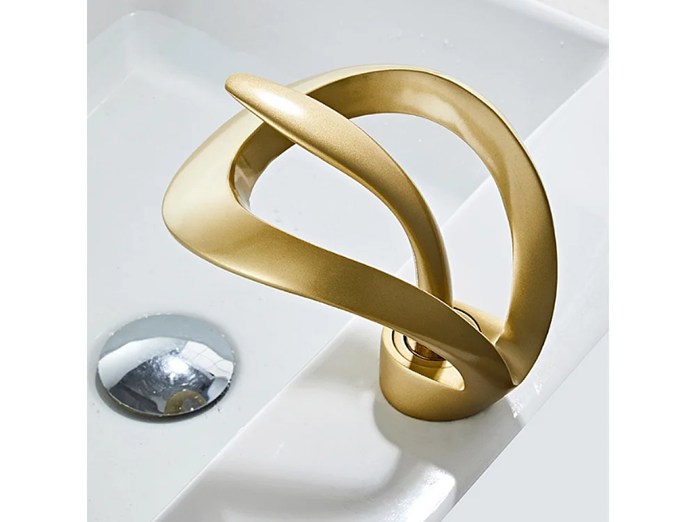 Robinet de salle de bain cascade moderne haut de gamme avec mitigeur de lavabo, robinet de lavabo doré